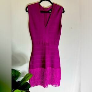 Bold Body Con Stretch Women's XL 14 Fringe Tassle Hem Bodycon Purple Dress